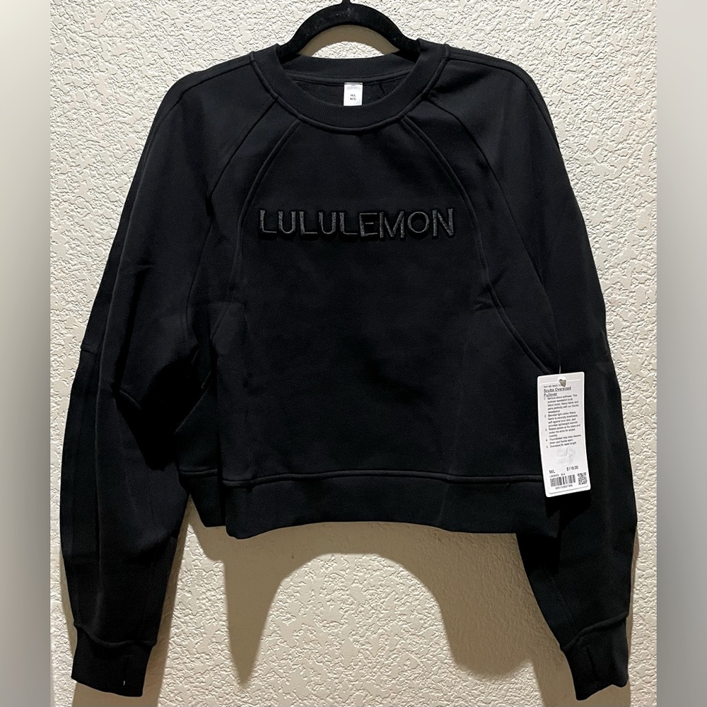 NWT Lululemon Scuba Oversized Pullover Crewneck Sweater Wordmark Black Size XS/S - Picture 7 of 13